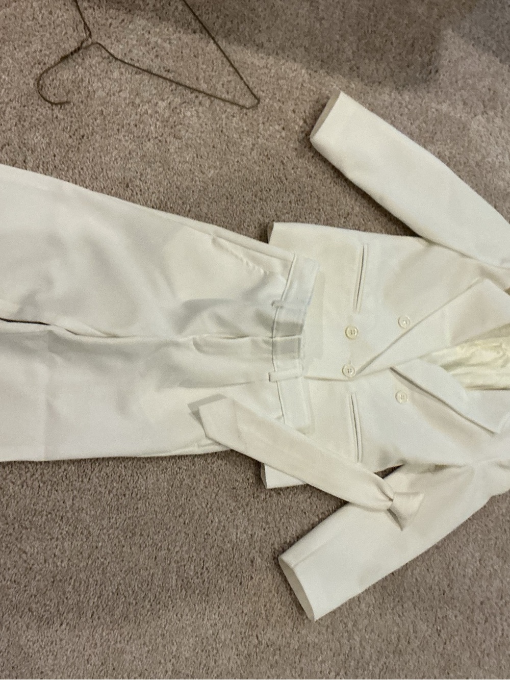 White Double-Breasted Suit & High-Waist Trousers